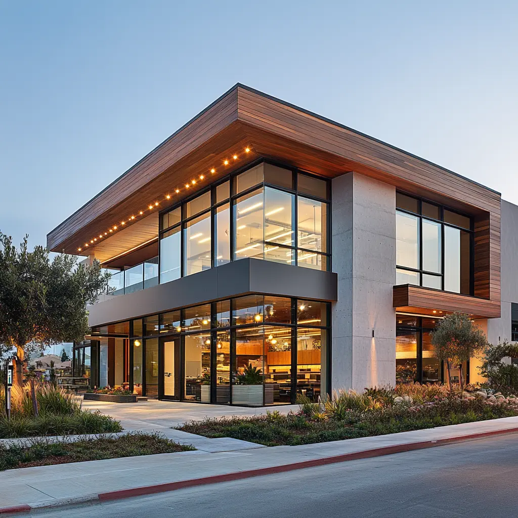 Modern Offices with Panoramic Views in San Clemente Modern commercial building with coastal architecture in San Clemente, California.