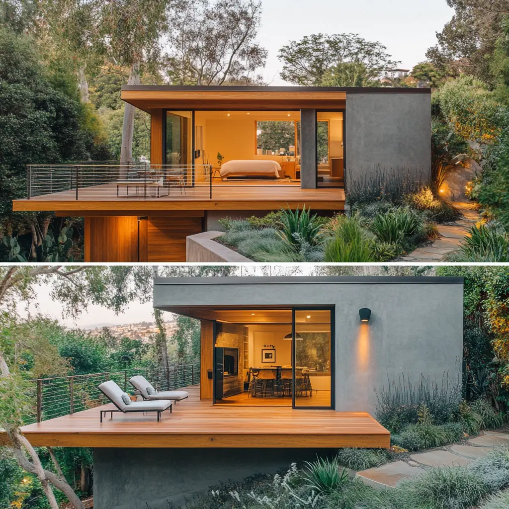 Cozy and Modern ADU: A Peaceful Retreat in Beverly Hills Modern ADU with a stylish entrance and small deck in a Beverly Hills neighborhood.