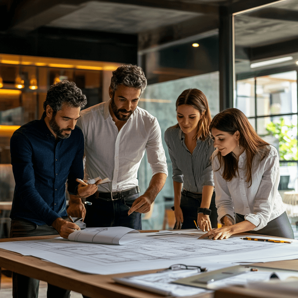 Designing Your Dream Space: A Collaborative Process An interior designer and client discussing design plans in a modern office.
