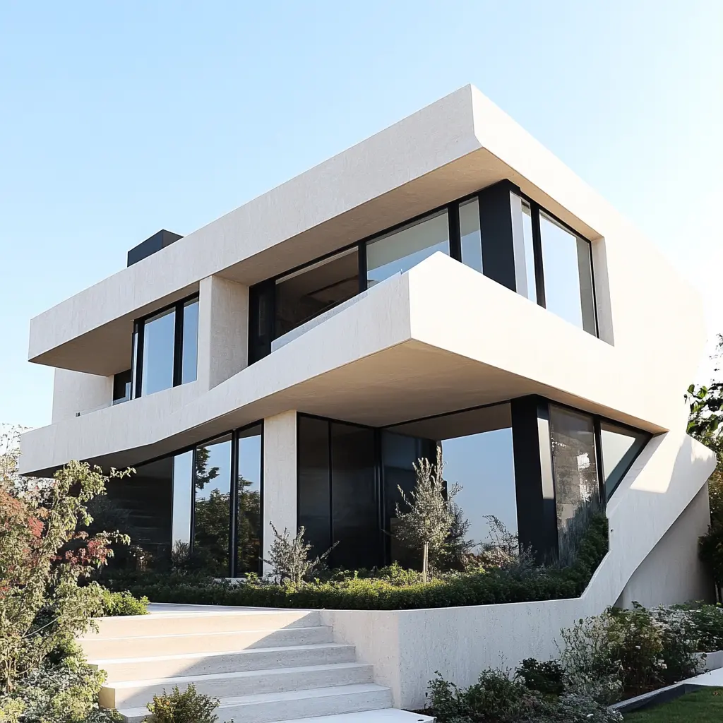 Contemporary architecture with spectacular views Contemporary house facade with garden and blue sky Residential and Commercial Design