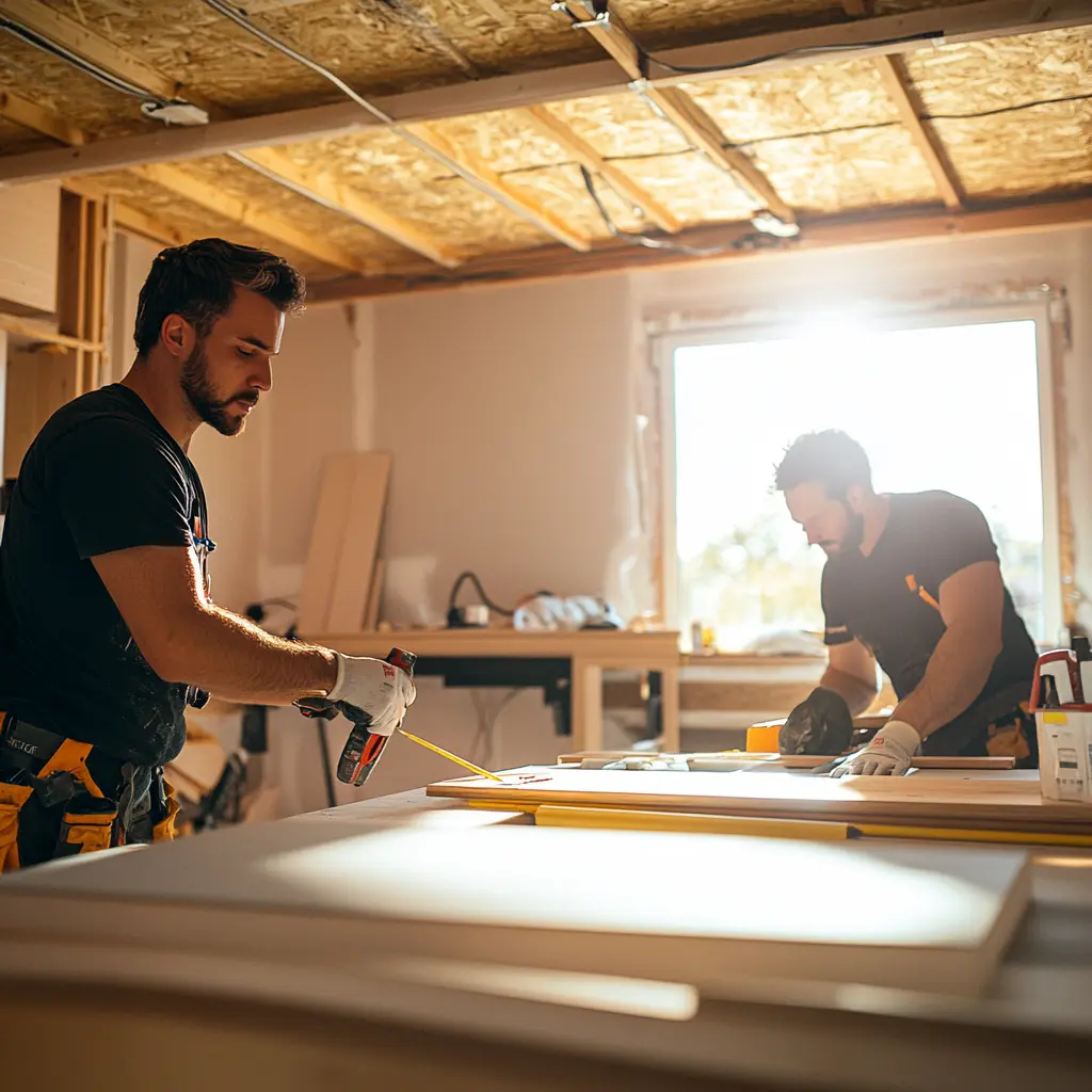 Home Remodeling Project: Carpenter, Plumber, Electrician Contractors working on a home remodeling project in Garden Grove