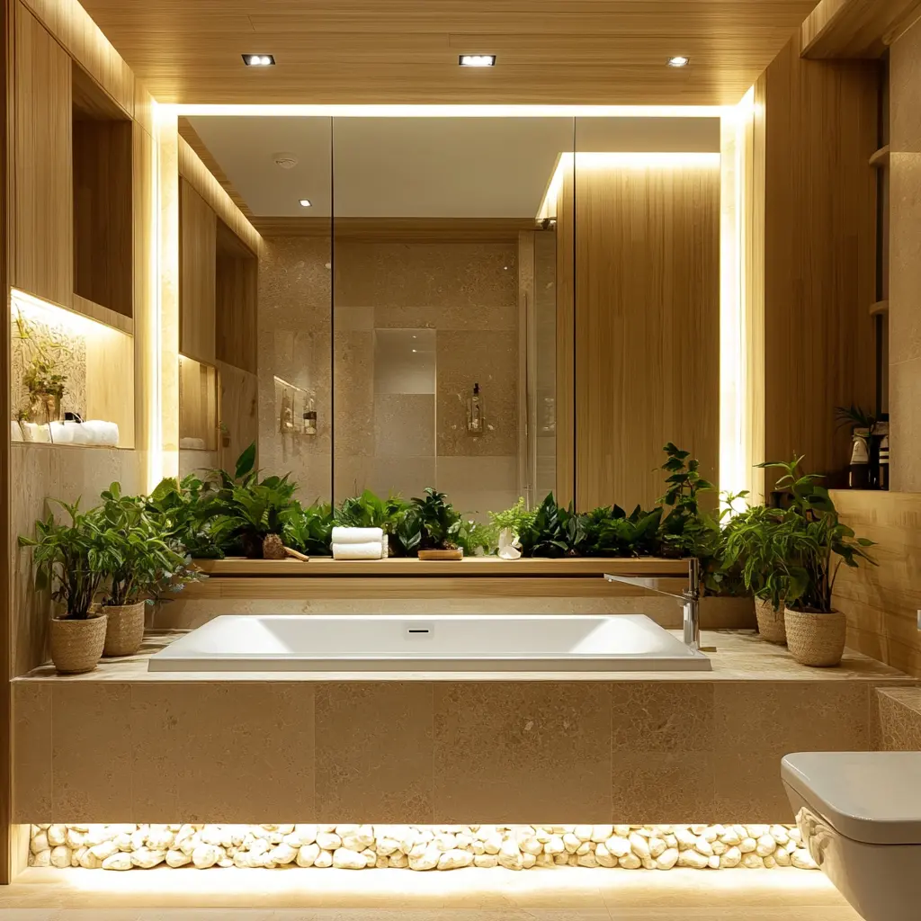 Luxurious Spa-Inspired Bathroom with Freestanding Tub and Walk-In Shower Freestanding bathtub and walk-in shower in a luxurious spa-inspired bathroom