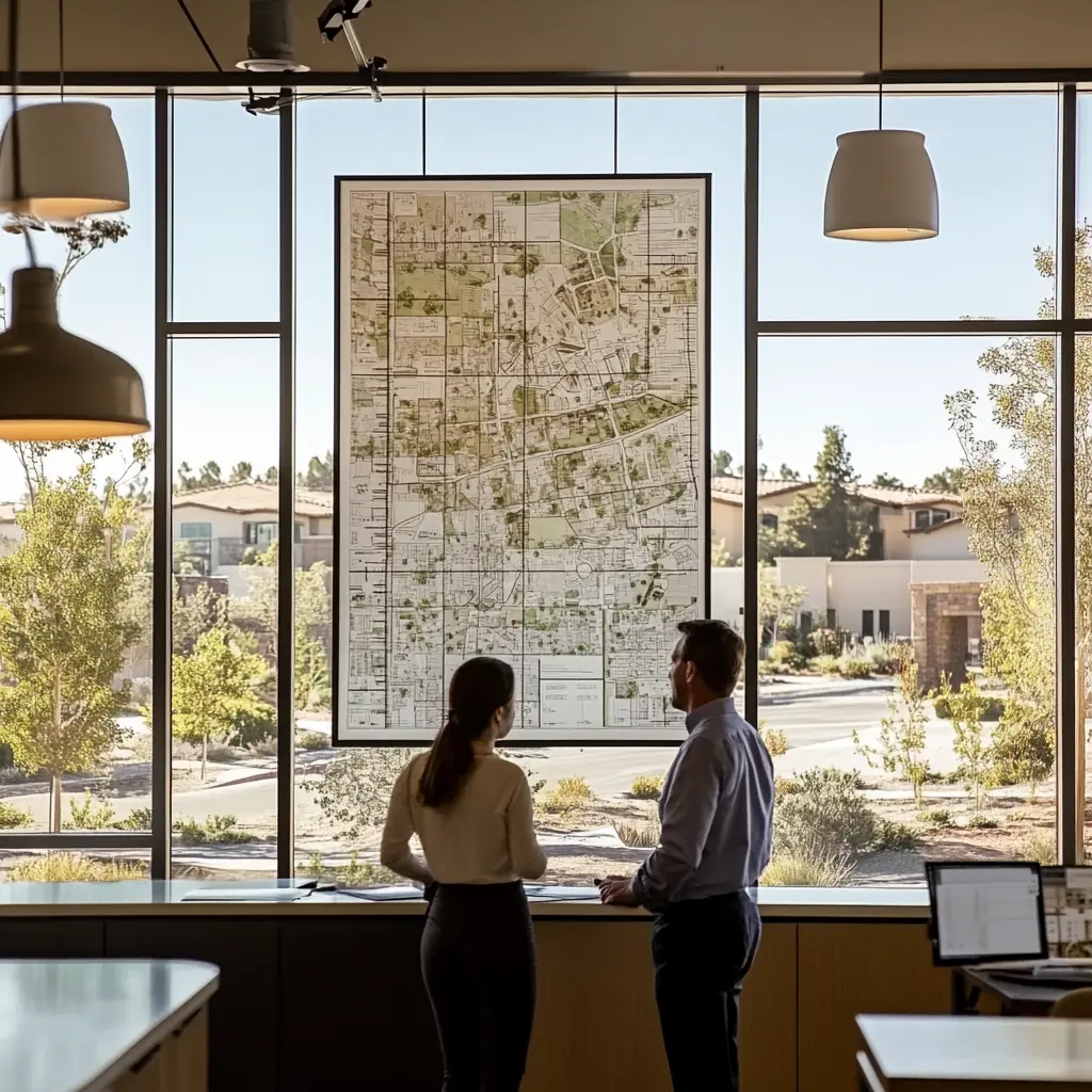 Mission Viejo Architect: Tailored Designs for Your Local Lifestyle Architect discussing project with client in front of Mission Viejo map