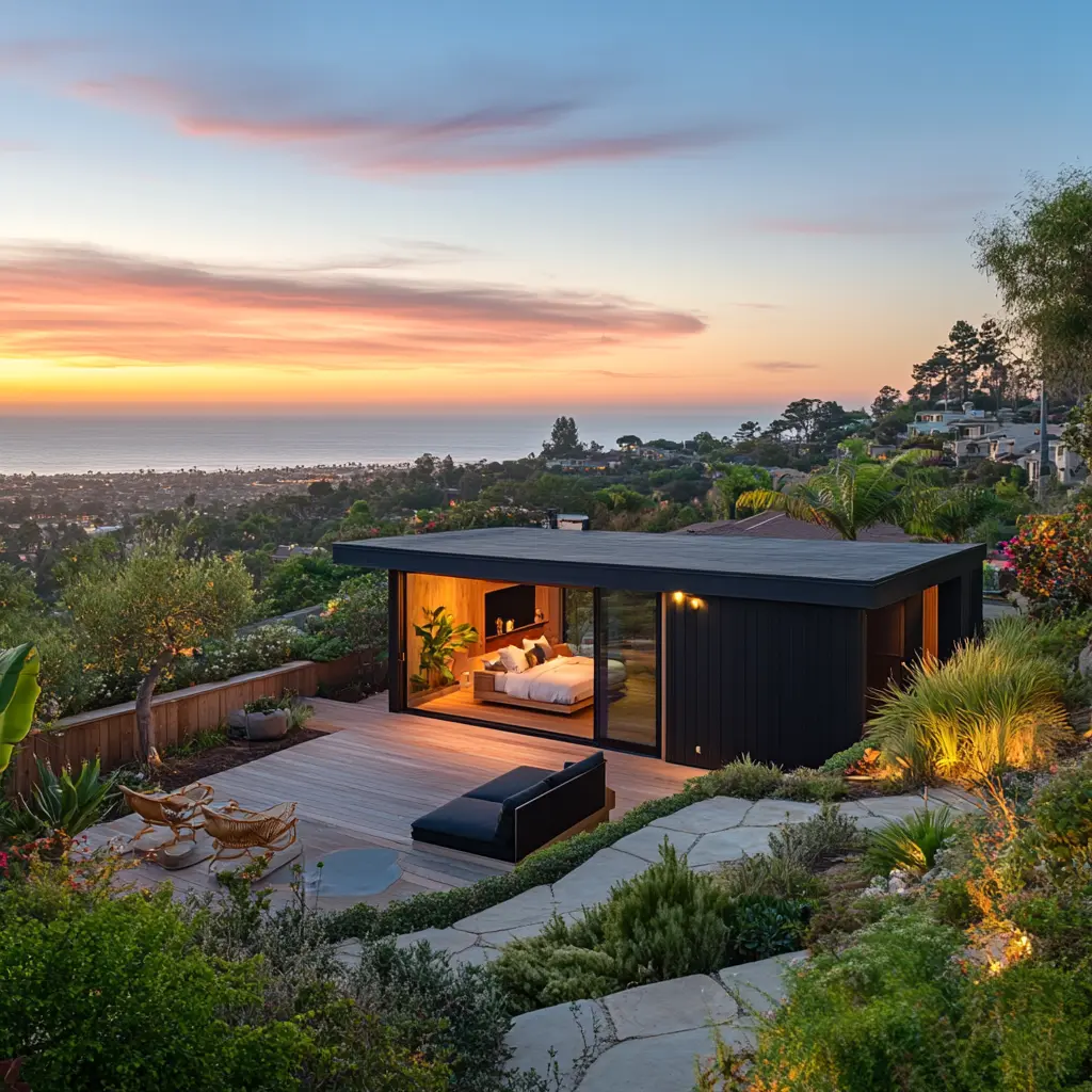Modern ADU with a sleek exterior and a cozy interior.