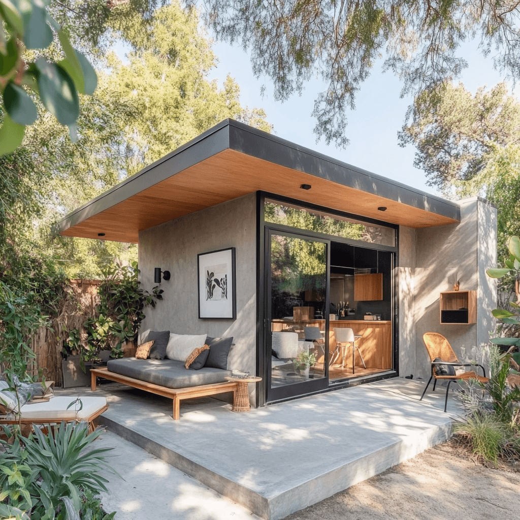 Modern ADU: Your Private Oasis A modern ADU with a private entrance and a cozy outdoor living space.