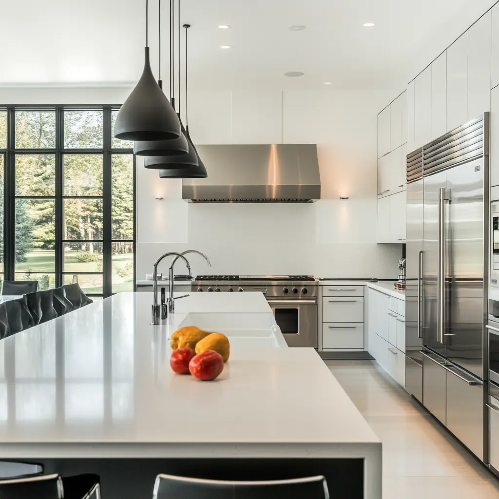 Modern Kitchen with Large Island and Sleek Stainless Steel Appliances Modern kitchen with large central island and stainless steel appliances