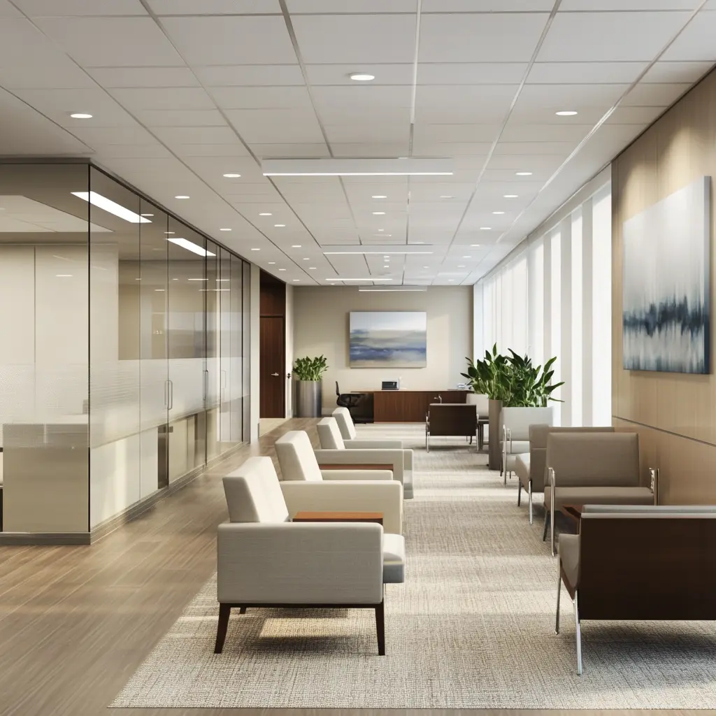 Modern Medical Office Design: Creating a Welcoming and Efficient Space Modern medical office interior with open layout and natural light.