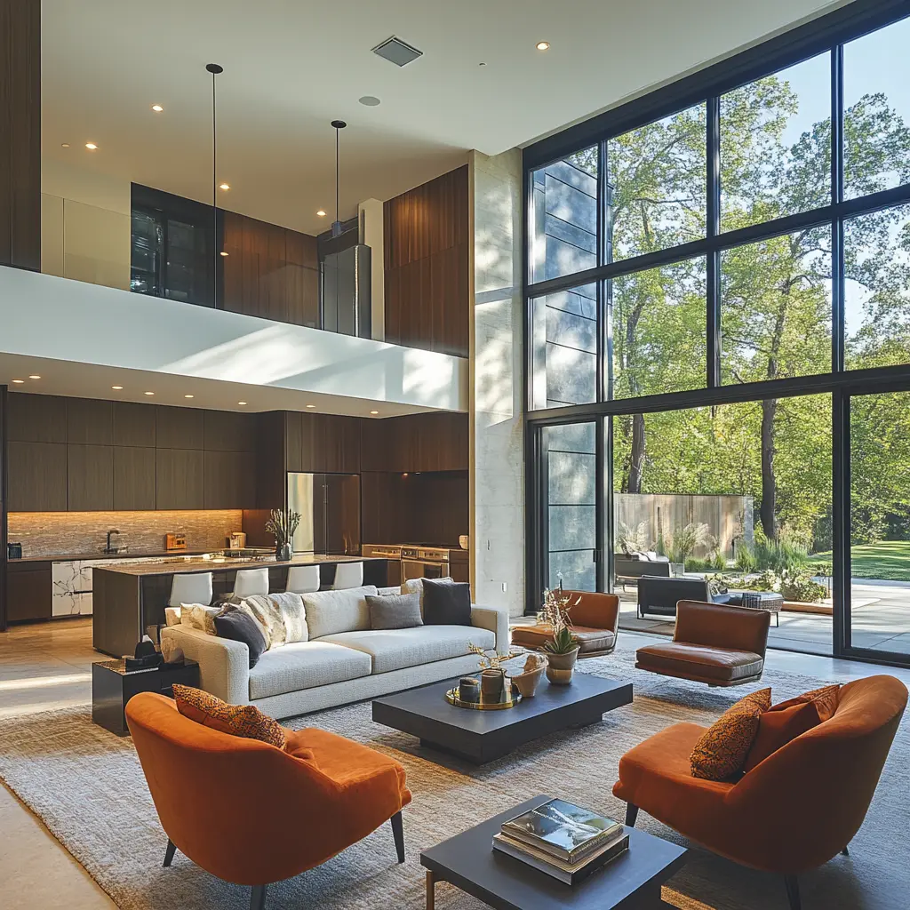 Bright and spacious living room with large windows.