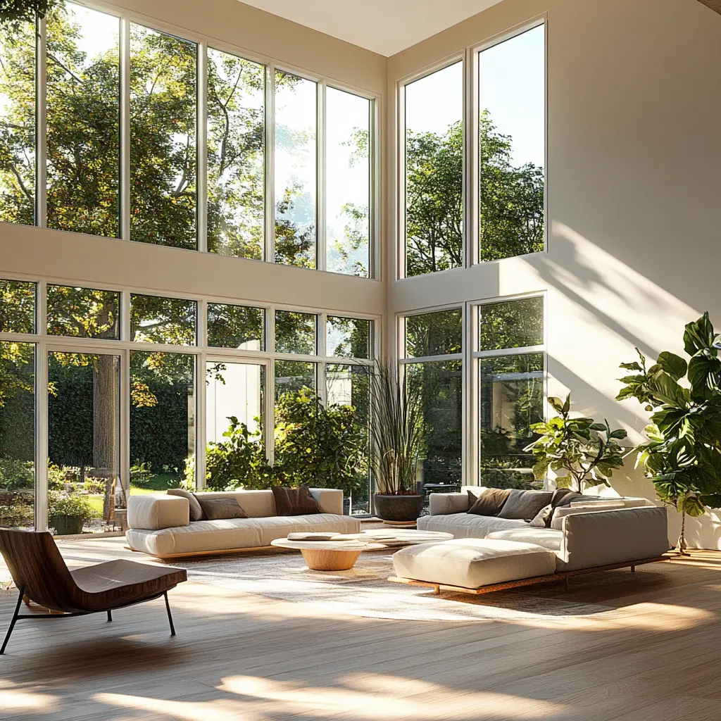 Bright and Airy: Living Room Extension with Natural Light Sunlit living room extension with large windows and comfortable seating in Beverly Hills