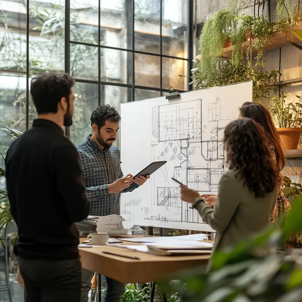 Architects Collaborate in a Creative Workspace Architects working together in a bright, modern office.