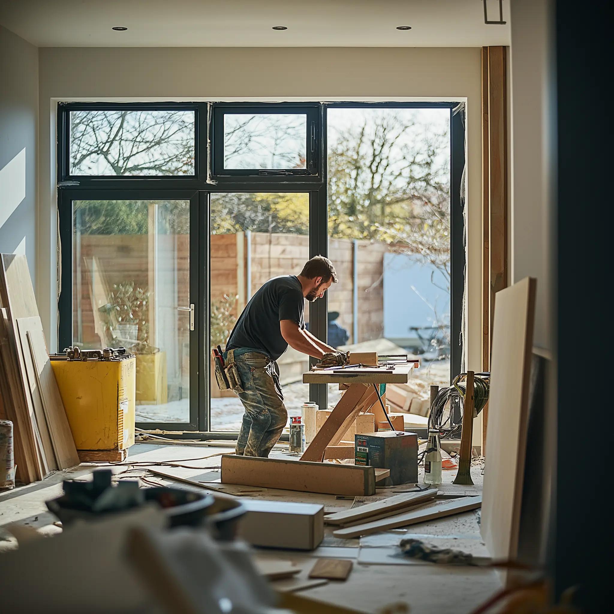 Behind the Scenes: A Glimpse into the World of Home Renovation A team of skilled tradesmen working on a home renovation project.