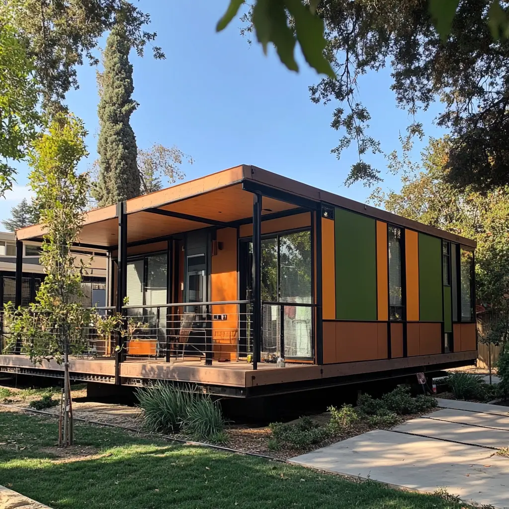 Modern 750 sqft ADU with Gray Panel Facade in San Diego A modern ADU with a gray vertical panel facade in a Baldwin Park backyard.