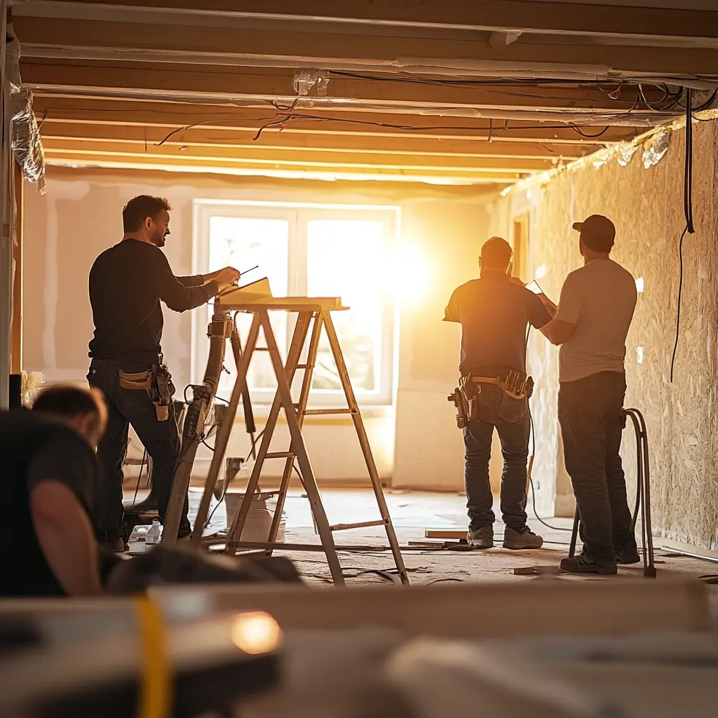 Skilled Contractors Working Together on a Home Renovation Home remodeling contractors working on a kitchen renovation