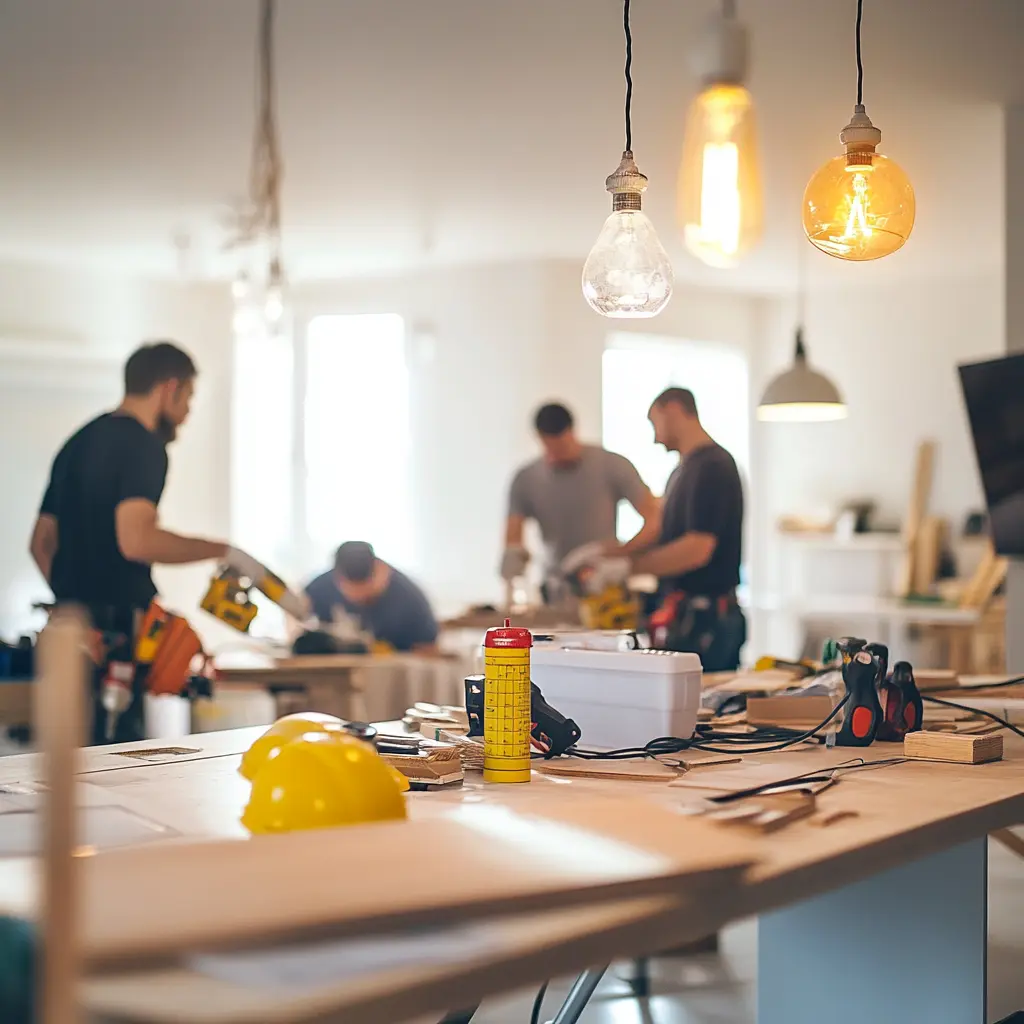 Skilled Contractors Working Together on a Home Renovation Construction team working on a home renovation project in Costa Mesa