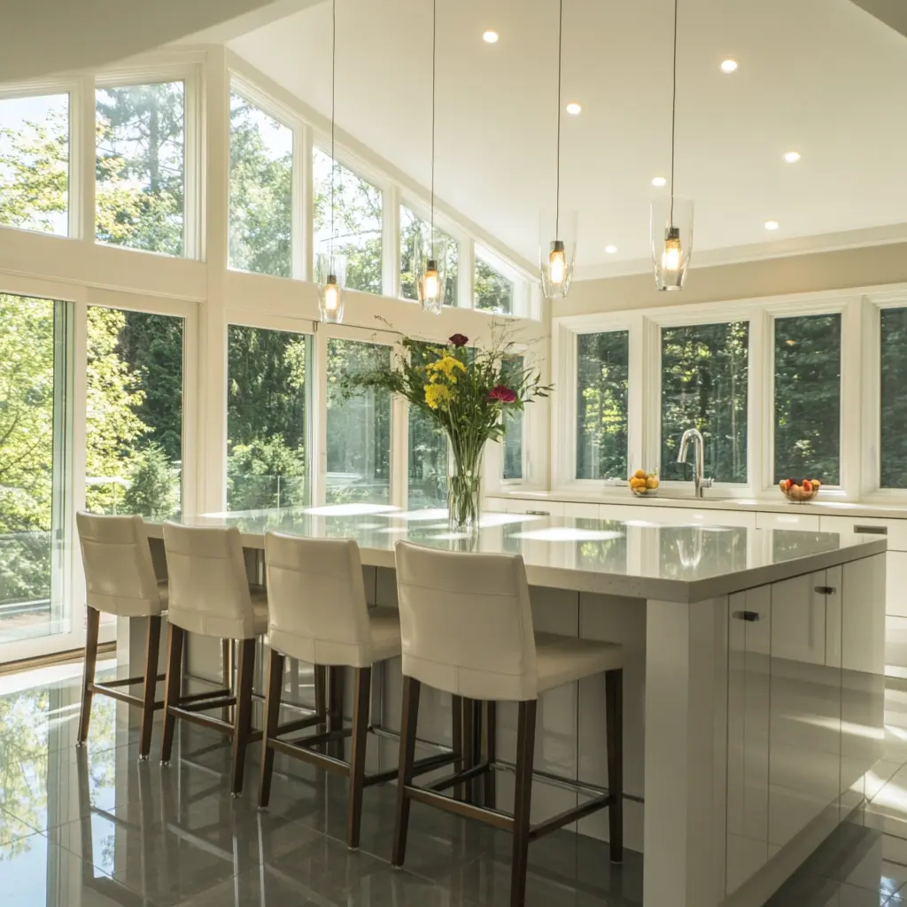Create an Inviting Atmosphere with a Modern Kitchen Bright and airy modern kitchen with a large island and seating.