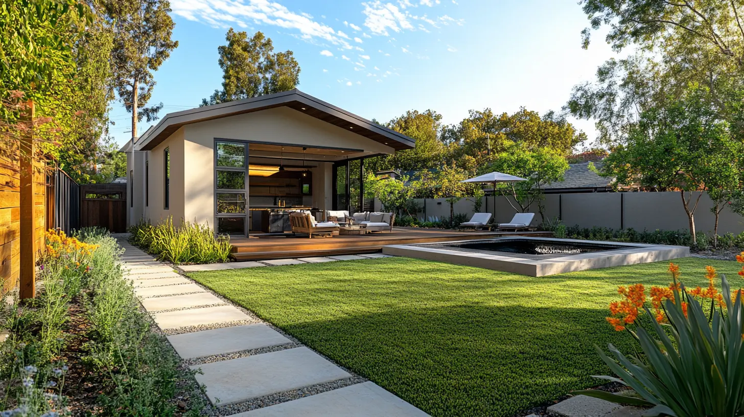 Modern Luxury ADU Construction in Baldwin Park A modern ADU with a beautifully landscaped backyard in Southern California.