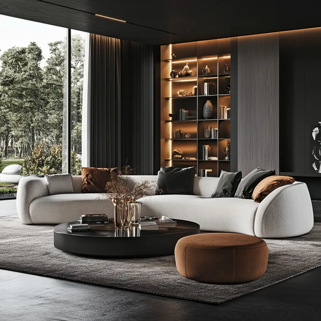 Luxurious Modern Living Room Design A spacious modern living room with plush furniture and elegant decor in Tustin