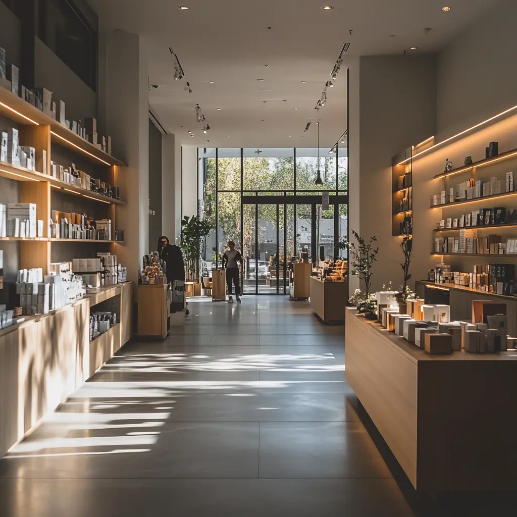 Minimalist Retail Store Design: Creating a Clean and Inviting Space Modern retail store interior with minimalist product displays