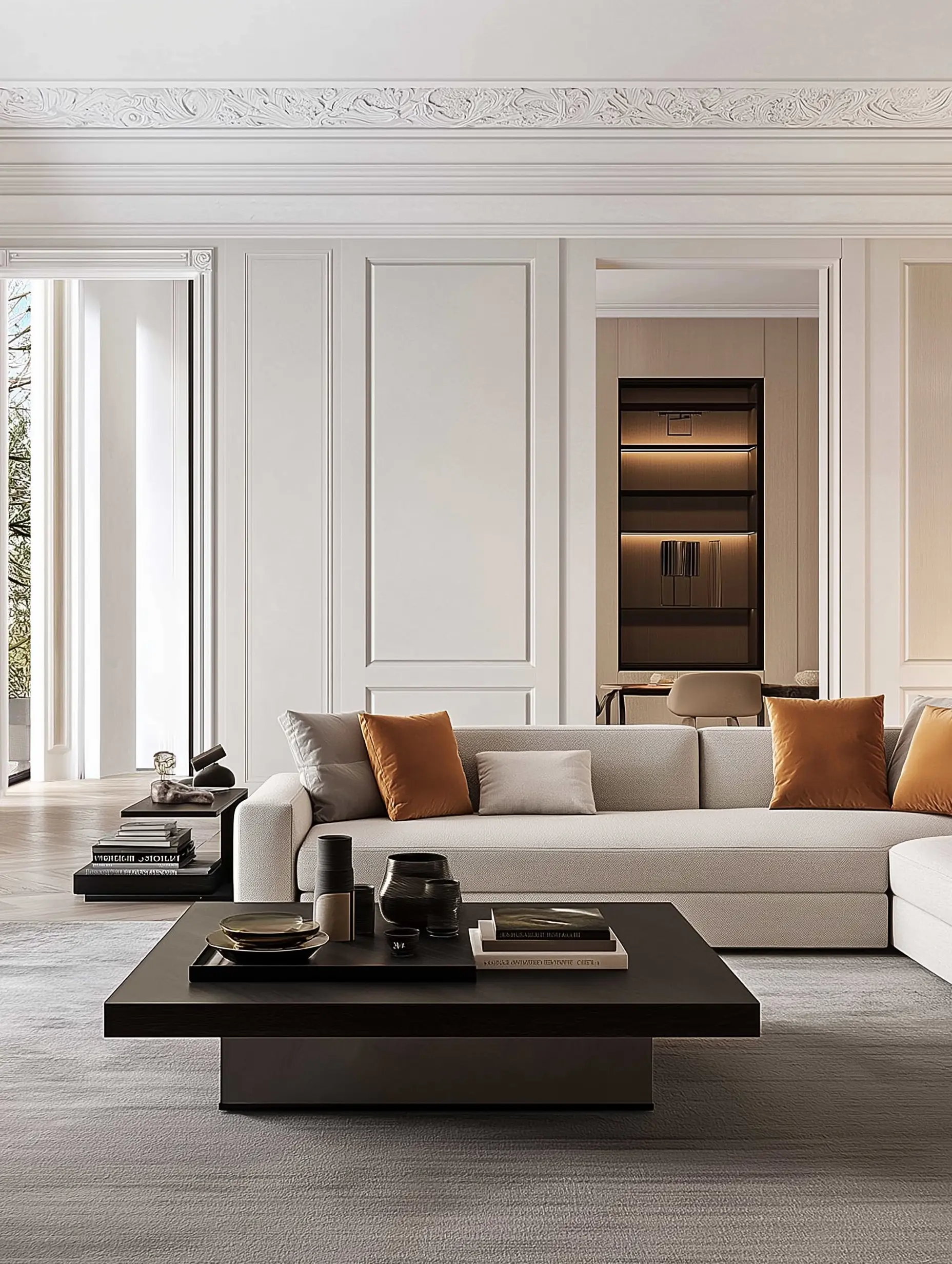 Minotti Connolly Sofa by Rodolfo Dordoni: Modern Luxury Seating A full-body rendering of the Minotti Connolly sofa in a contemporary living room setting.