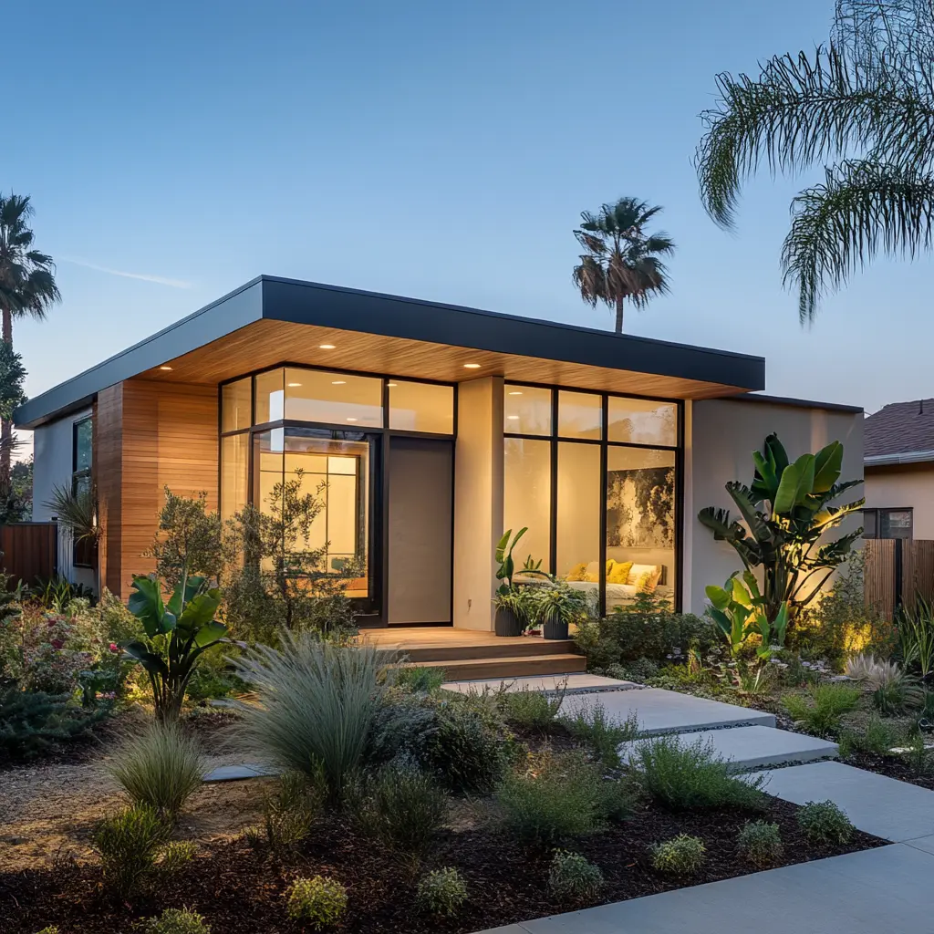Modern ADU Seamlessly Blends into Placentia Neighborhood Modern ADU in Placentia with large windows and lush landscaping in Buena Park