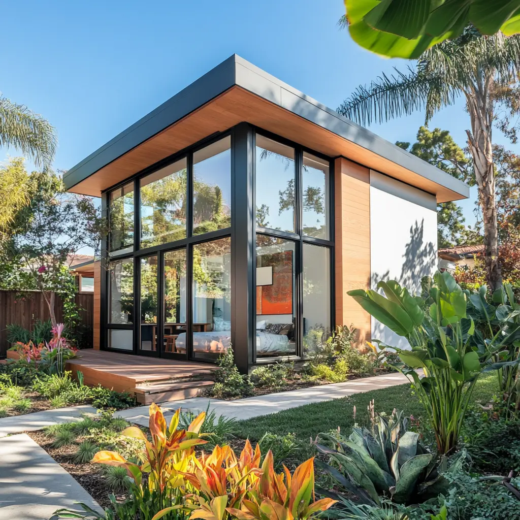 Modern ADU in Placentia: Seamlessly Blending with the Neighborhood Modern ADU in Placentia with large windows and lush landscaping