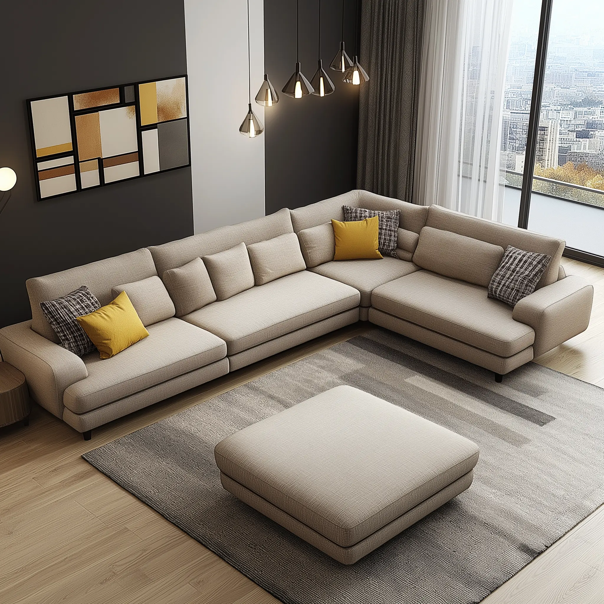 Modern L-Shaped Sofa Designs: Stylish and Comfortable A modern L-shaped sofa in a minimalist living room.