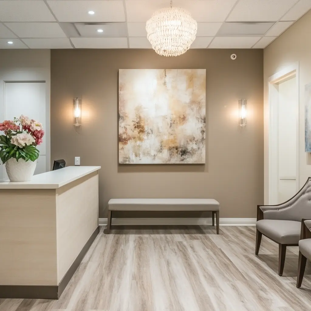 Modern Medical Office Design: Comfortable and Professional A clean and welcoming medical office with comfortable seating.