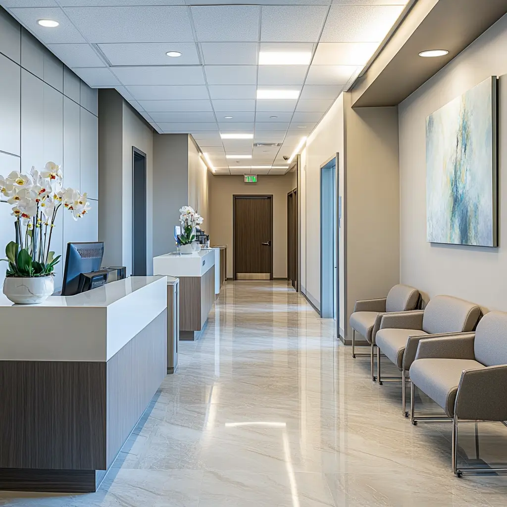 Modern Medical Office: Where Wellness Meets Style Clean and modern medical office with comfortable seating