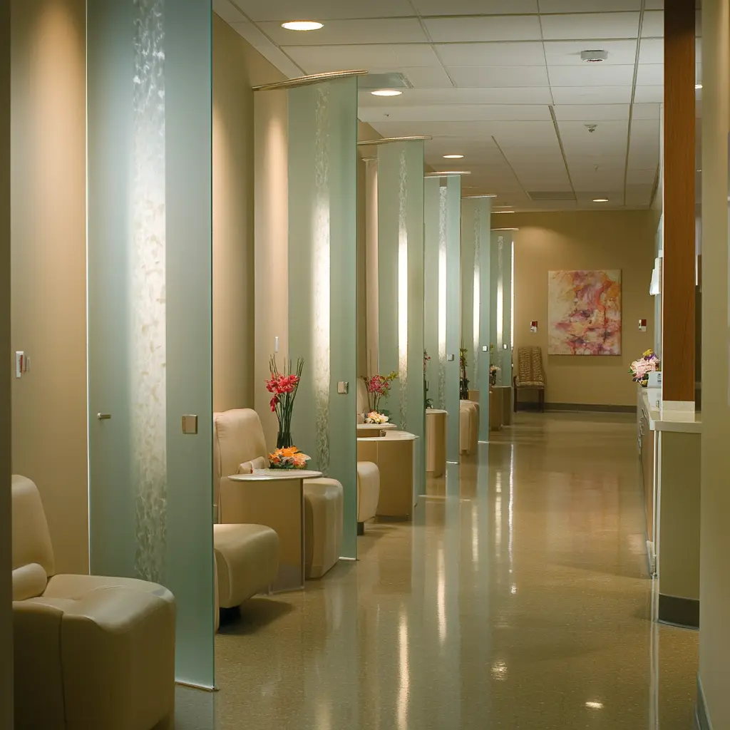 Sleek and Comfortable Medical Office Design A bright and airy medical office waiting room with comfortable seating and modern decor.