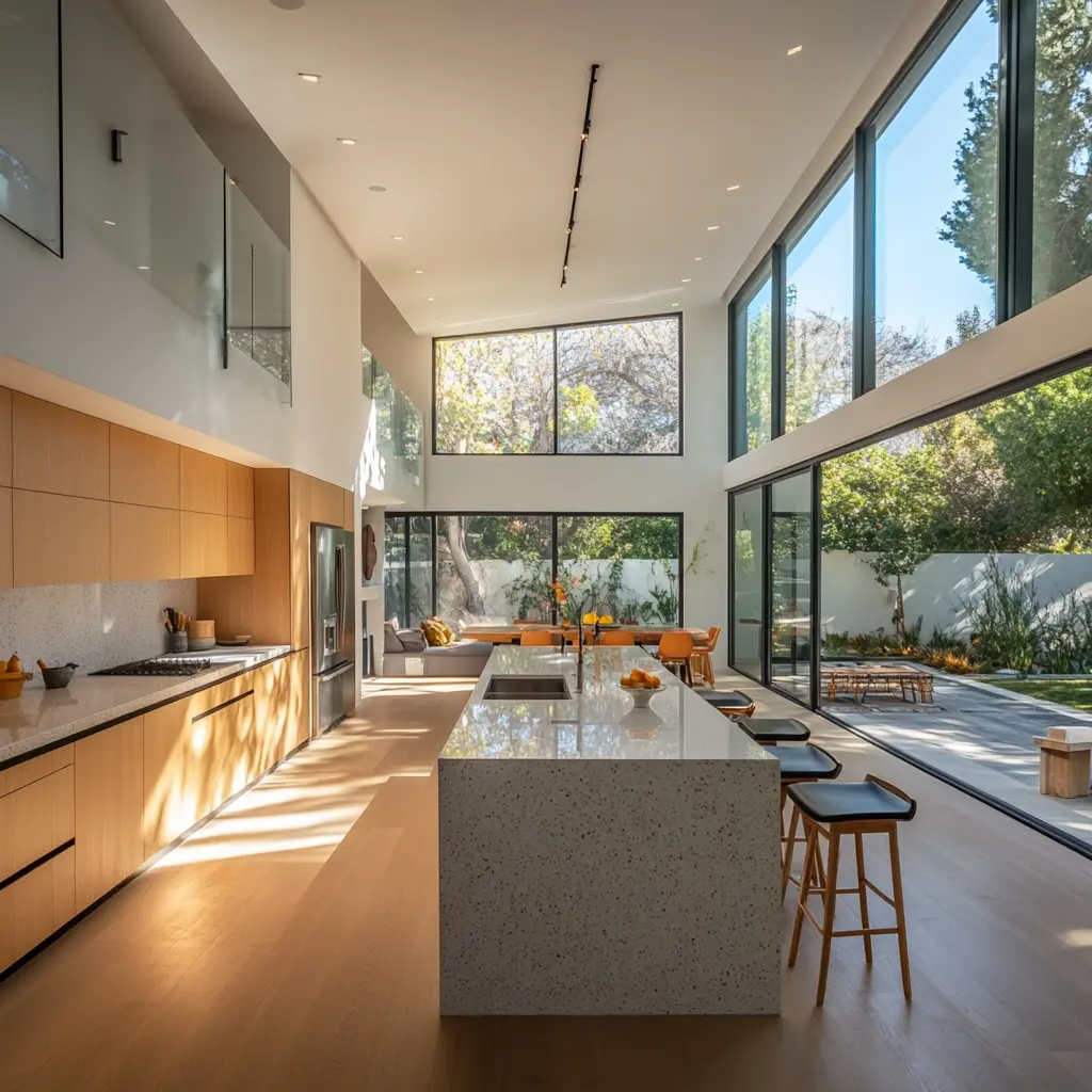 Open-Concept Kitchen with Abundant Natural Light Open-concept kitchen with a large island and natural light in La Verne.