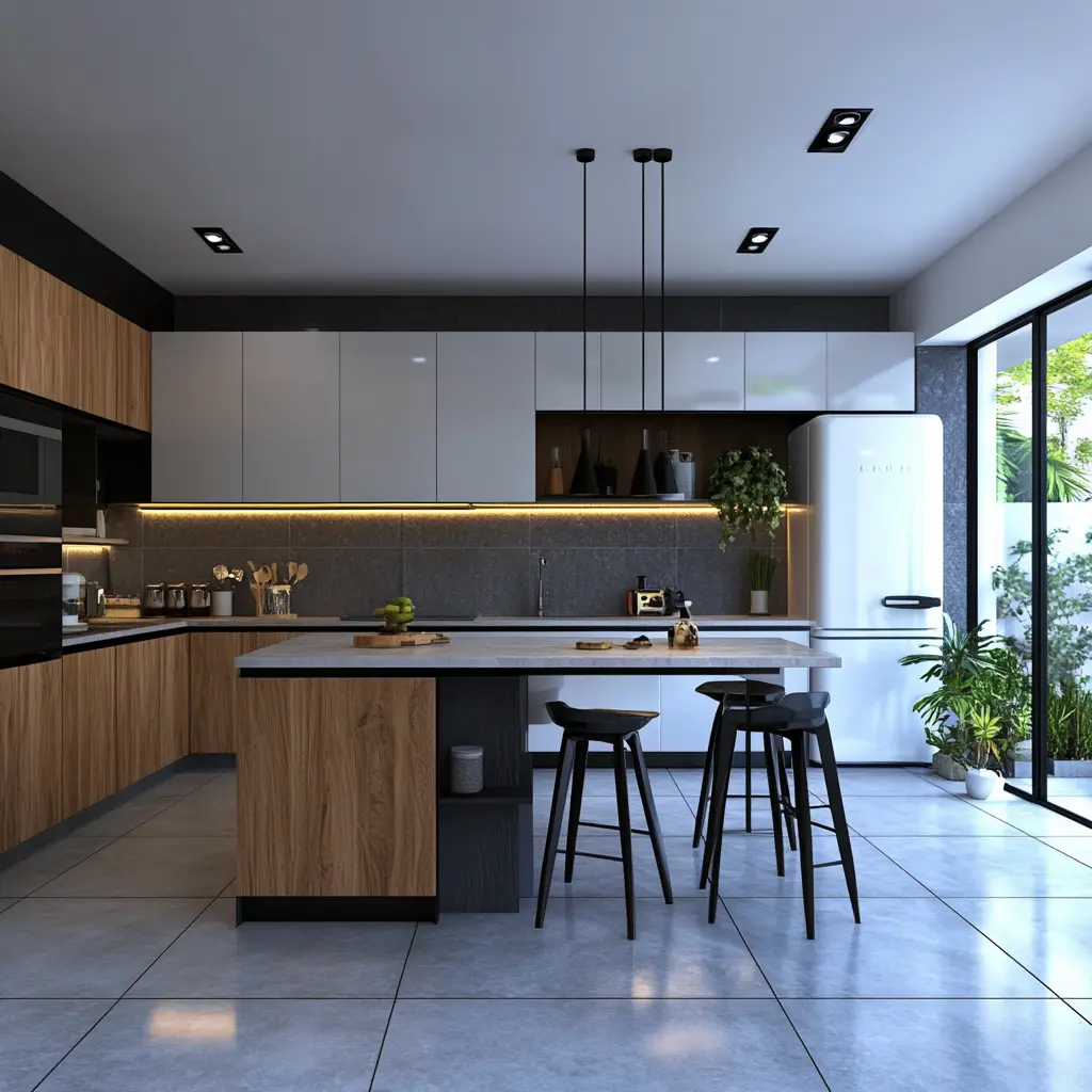 Stunning Pixar-Inspired 8K Kitchen Design A photorealistic 8K rendering of a spacious, modern kitchen with a Pixar-inspired design in Altadena