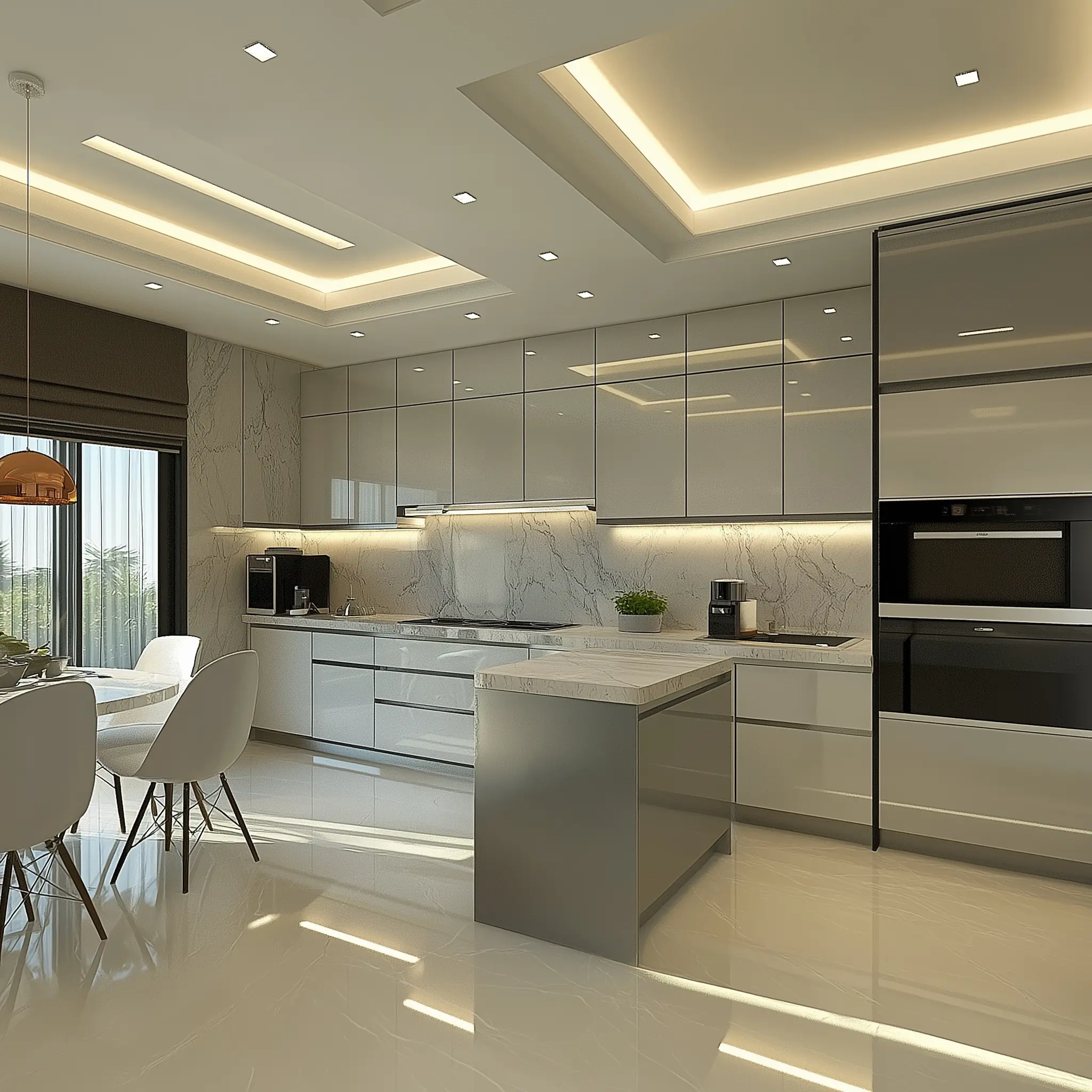 Small Kitchen Design Ideas: Maximize Your Space 3D rendering of a small, modern kitchen with green cabinets in Tustin
