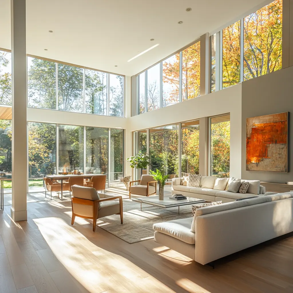 Expand Your Living Space: A Bright and Airy Extension Bright living room extension with large windows and modern furniture