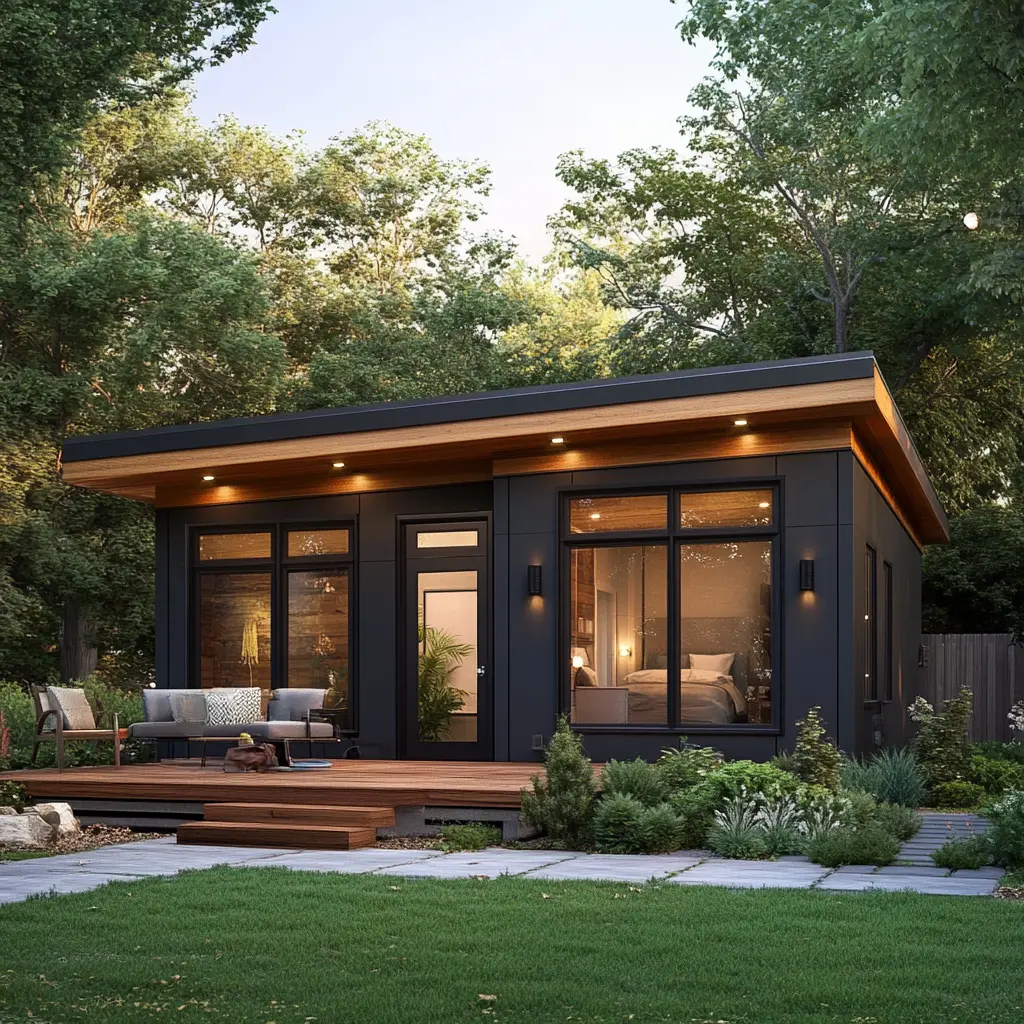 Small Space Living: A Guide to Designing Your ADU modern, minimalist ADU exterior with a sleek, contemporary design