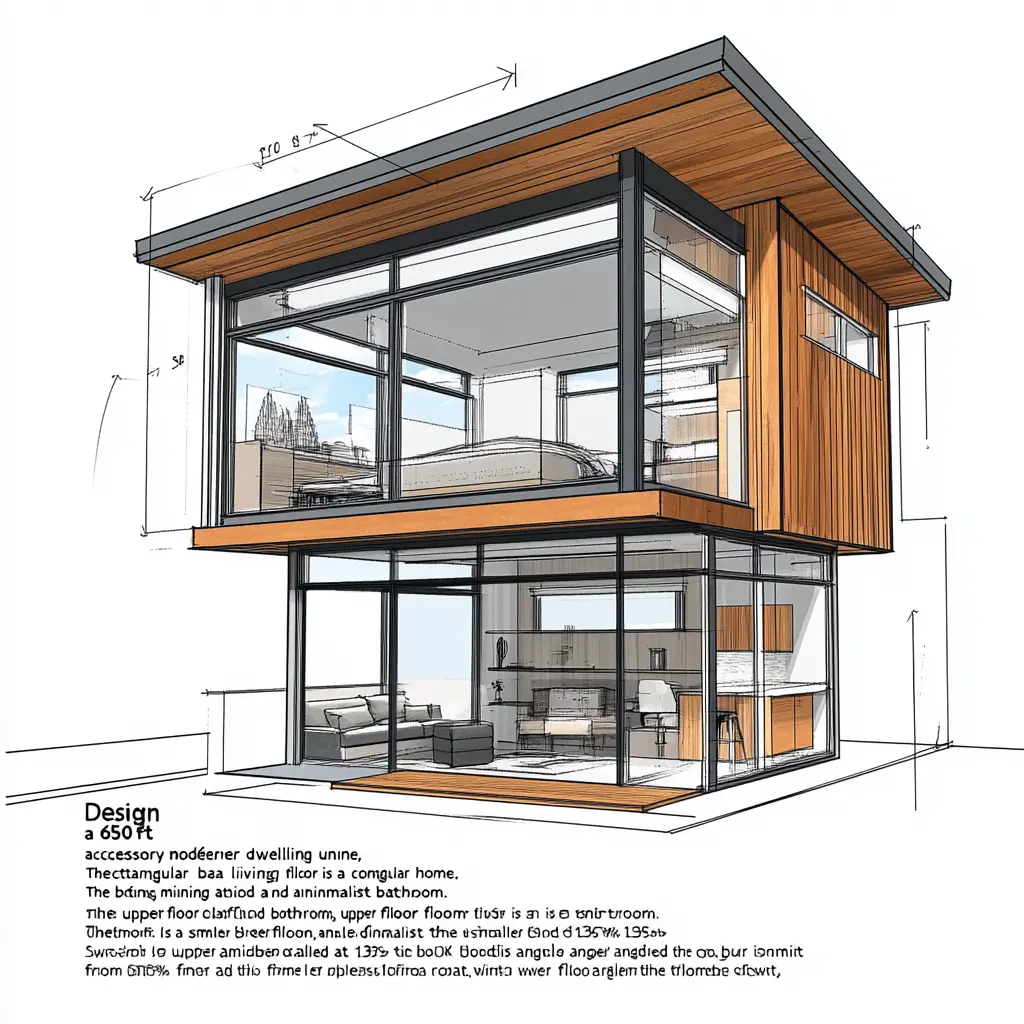 A modern ADU with a 135-degree angled loft, showcasing a unique architectural design inspired by container homes.