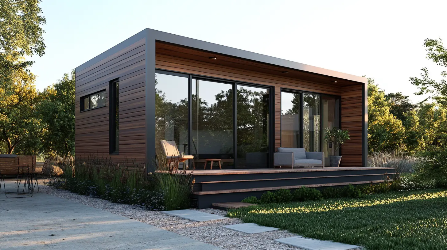A tiny home in a California neighborhood, showcasing modern design and a compact footprint.