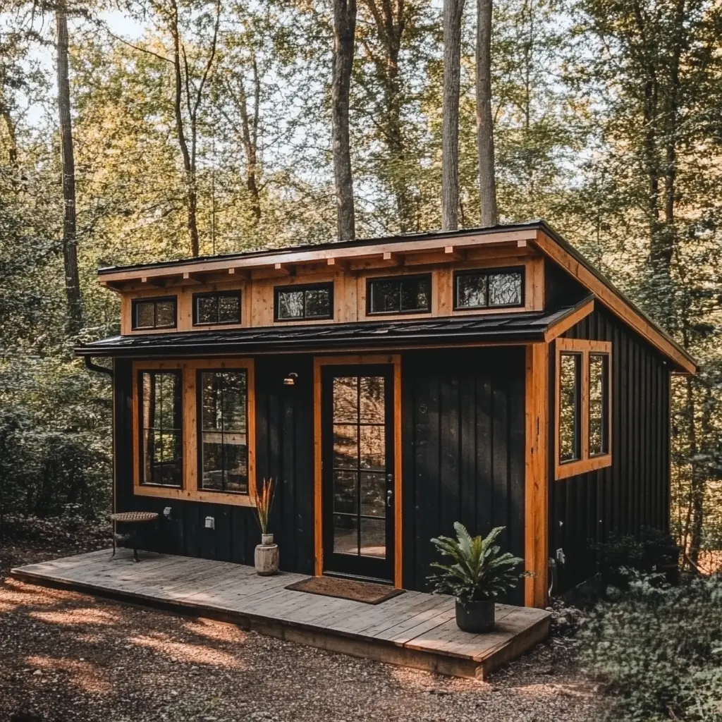 A stick-built tiny house on a foundation, featuring a classic Charlotte style with a focus on craftsmanship and cozy living.