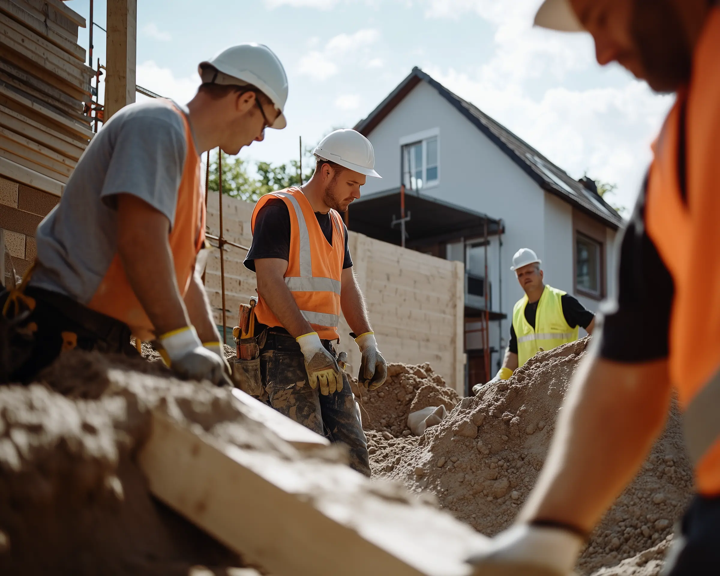 Construction workers building a new house.