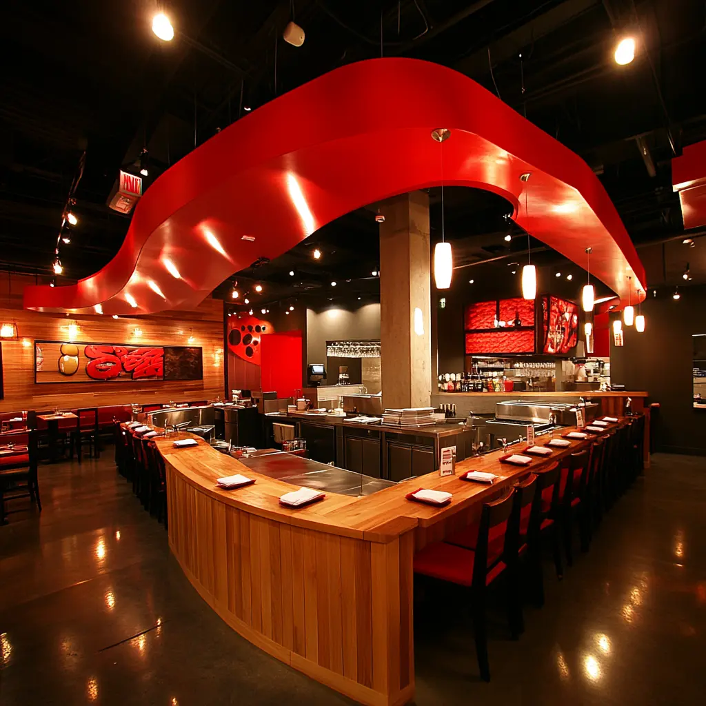 Contemporary Restaurant Interior Design A modern restaurant interior with sleek furniture, warm lighting, and stylish artwork.