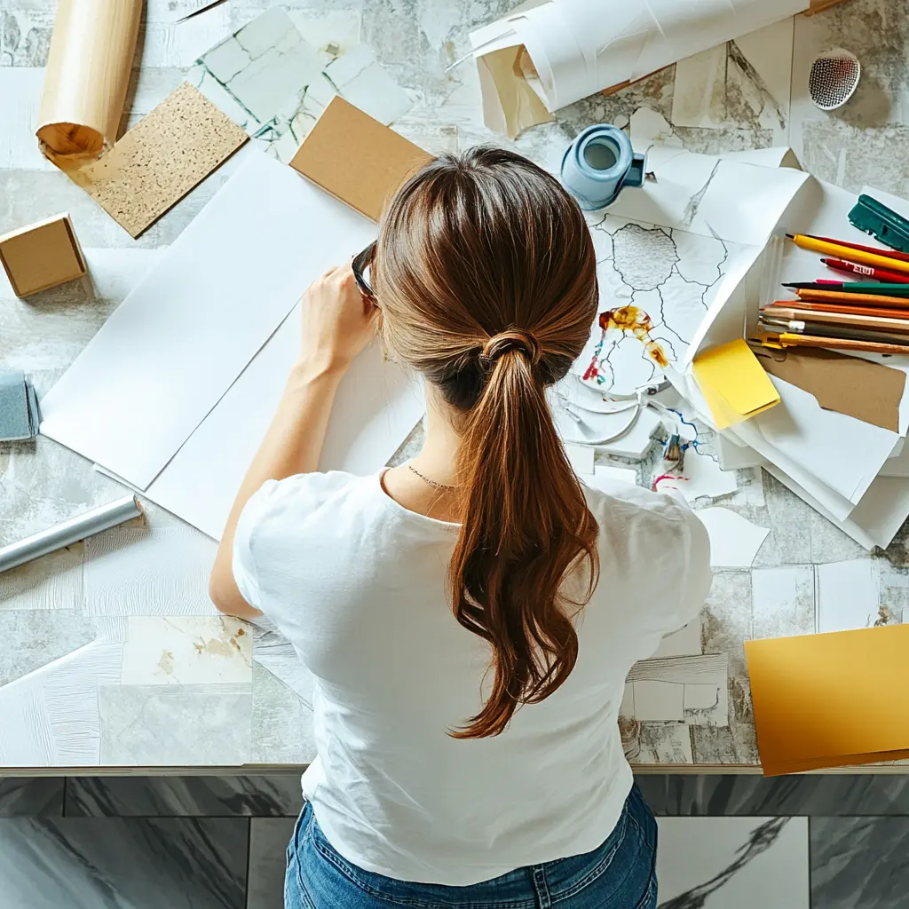 A person writing a list of materials and tools for a DIY home improvement project