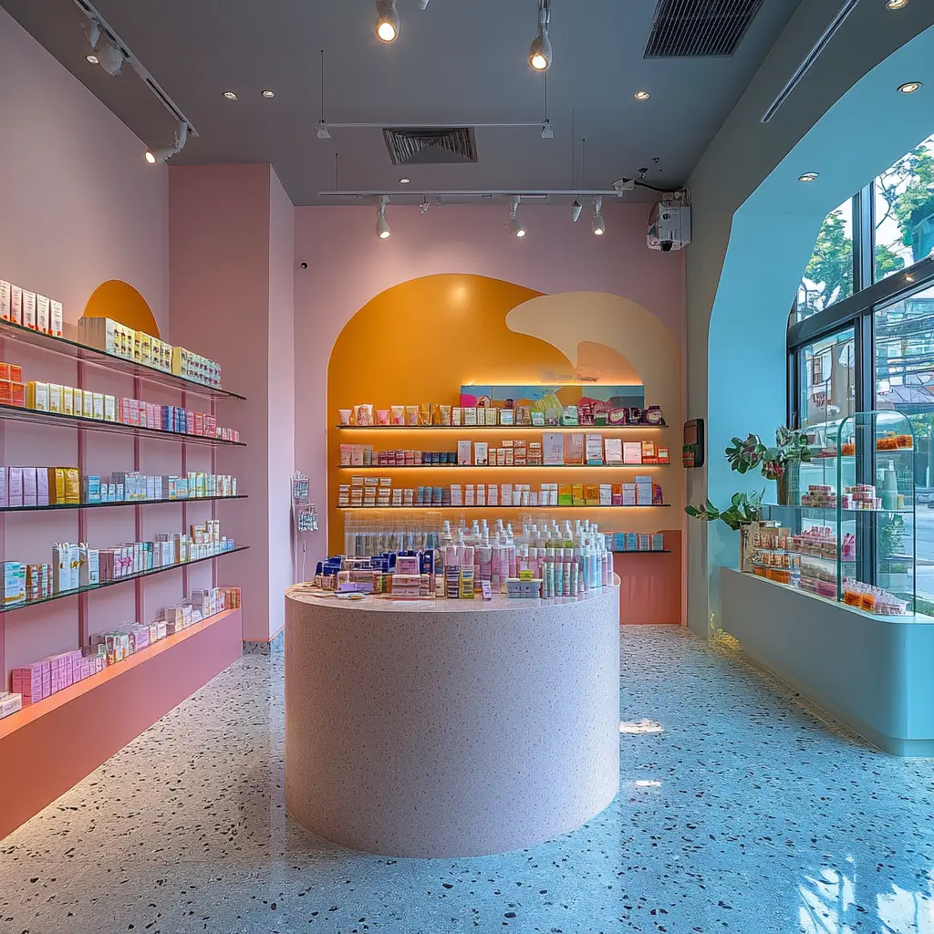 The Future of Retail: Experience the Latest Technology A futuristic retail store interior with interactive displays and robotic assistants.
