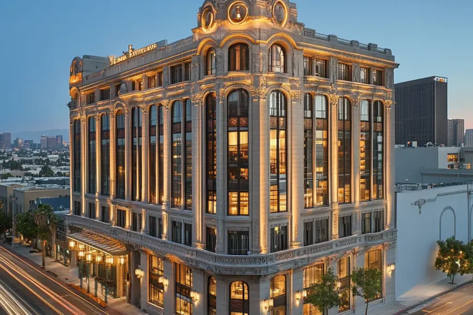 A historic building in Los Angeles showcasing a blend of classical and modern architectural styles.
