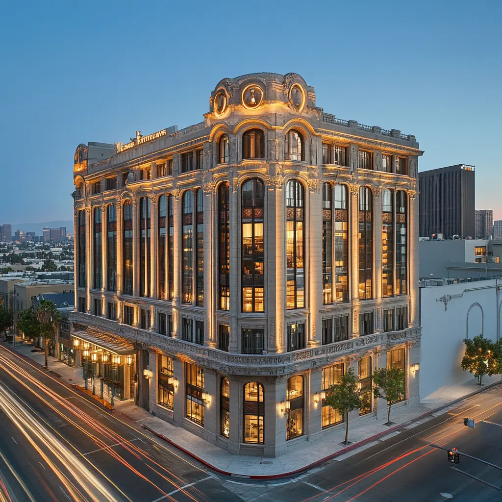 A historic building in Los Angeles showcasing a blend of classical and modern architectural styles.