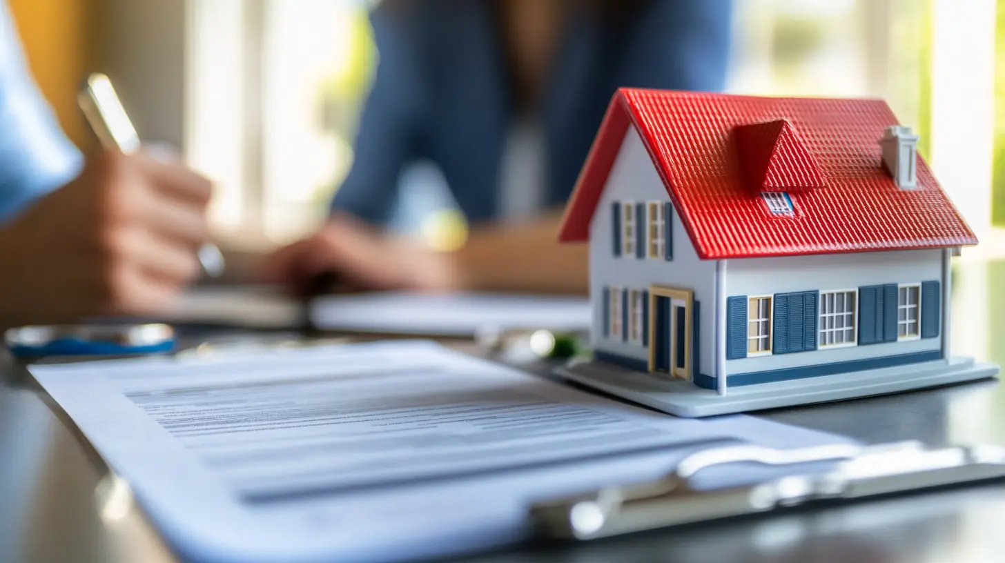 A homeowner and a real estate agent reviewing property sale documents in a well-lit office setting.