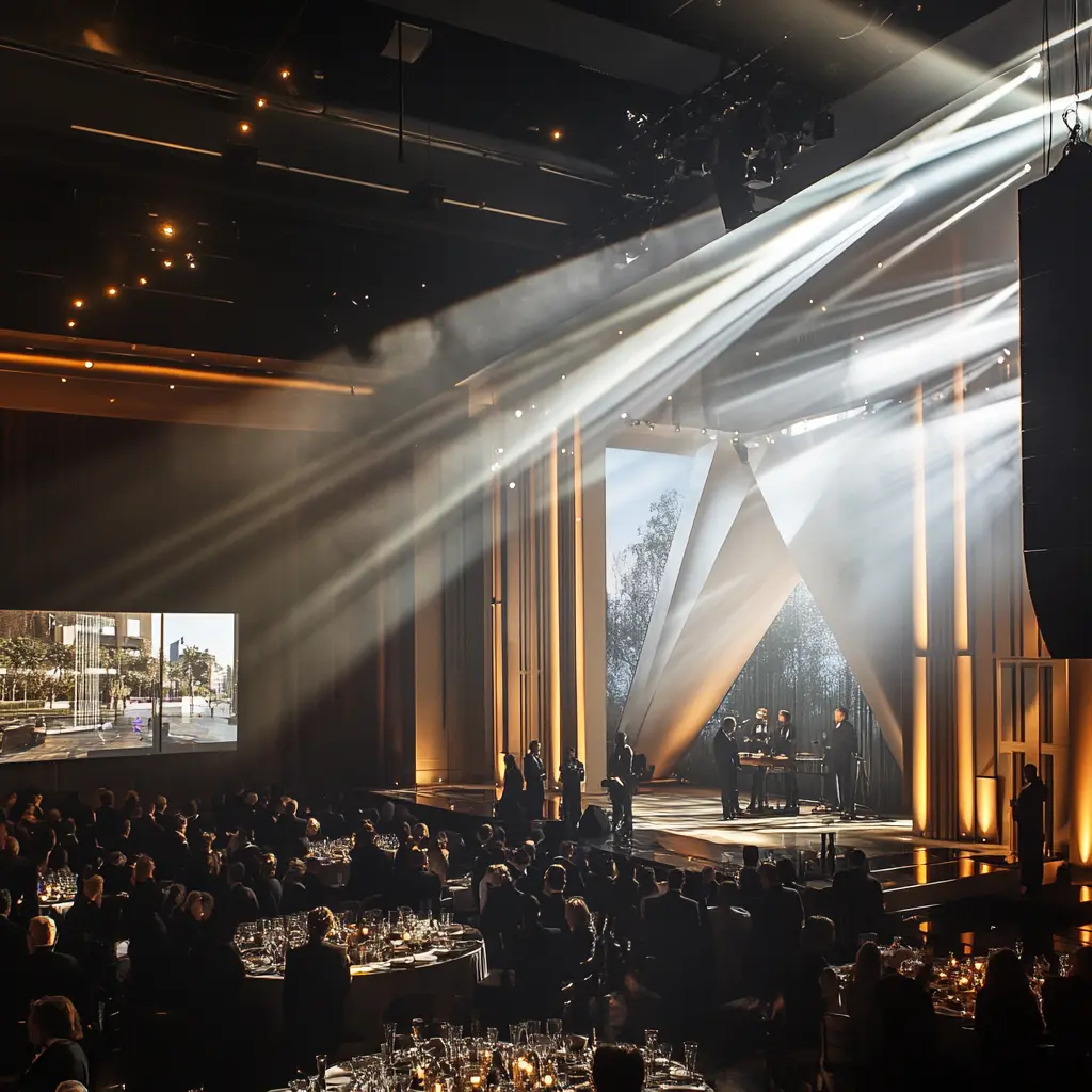 Guests attending an elegant awards ceremony in a sophisticated setting, celebrating architectural excellence.