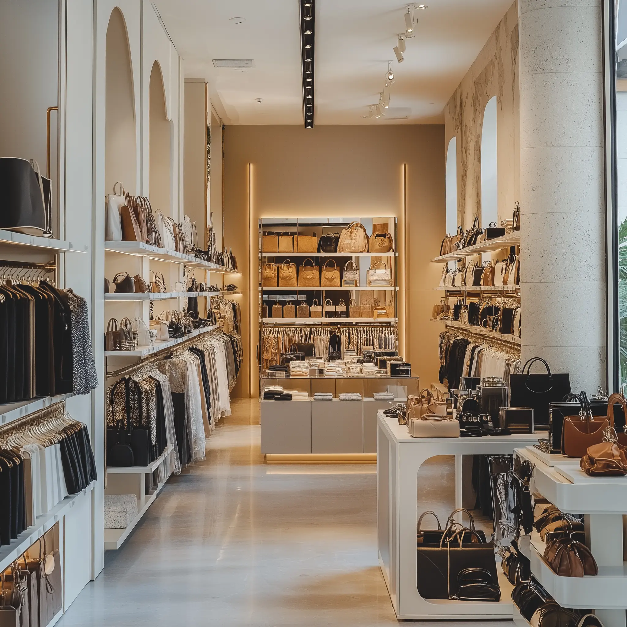 Minimalist Fashion: Shop Our Chic Boutique A minimalist clothing boutique with white walls and natural light, showcasing stylish outfits.