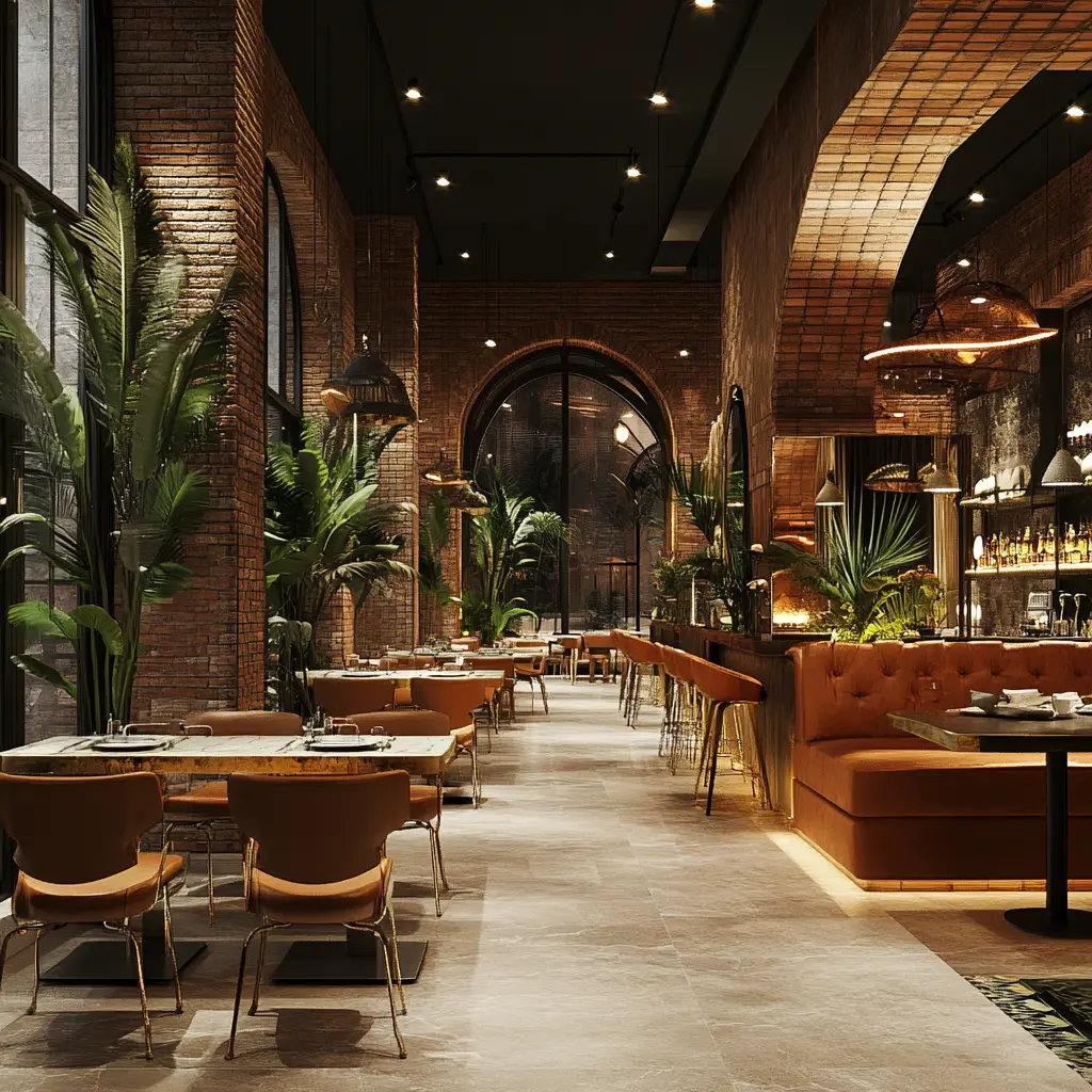 Modern 900sqm Social Club Interior Design A spacious and modern social club interior with various amenities including a gym, kids' play area, and restaurant.