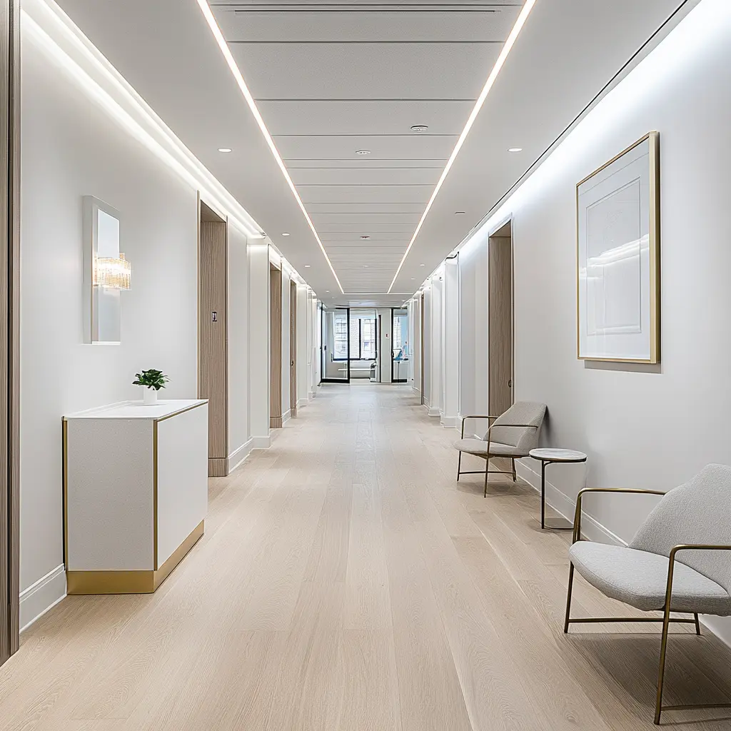 Professional Medical Office with a Clean and Modern Design A medical professional greeting a patient in a modern and well-lit medical office.