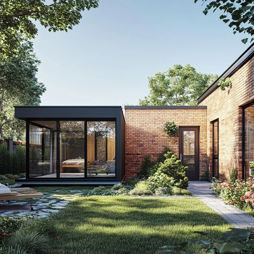 Modular vs. Traditional: Side-by-Side Home Comparison A side-by-side comparison of a modern modular home and a traditional brick house.