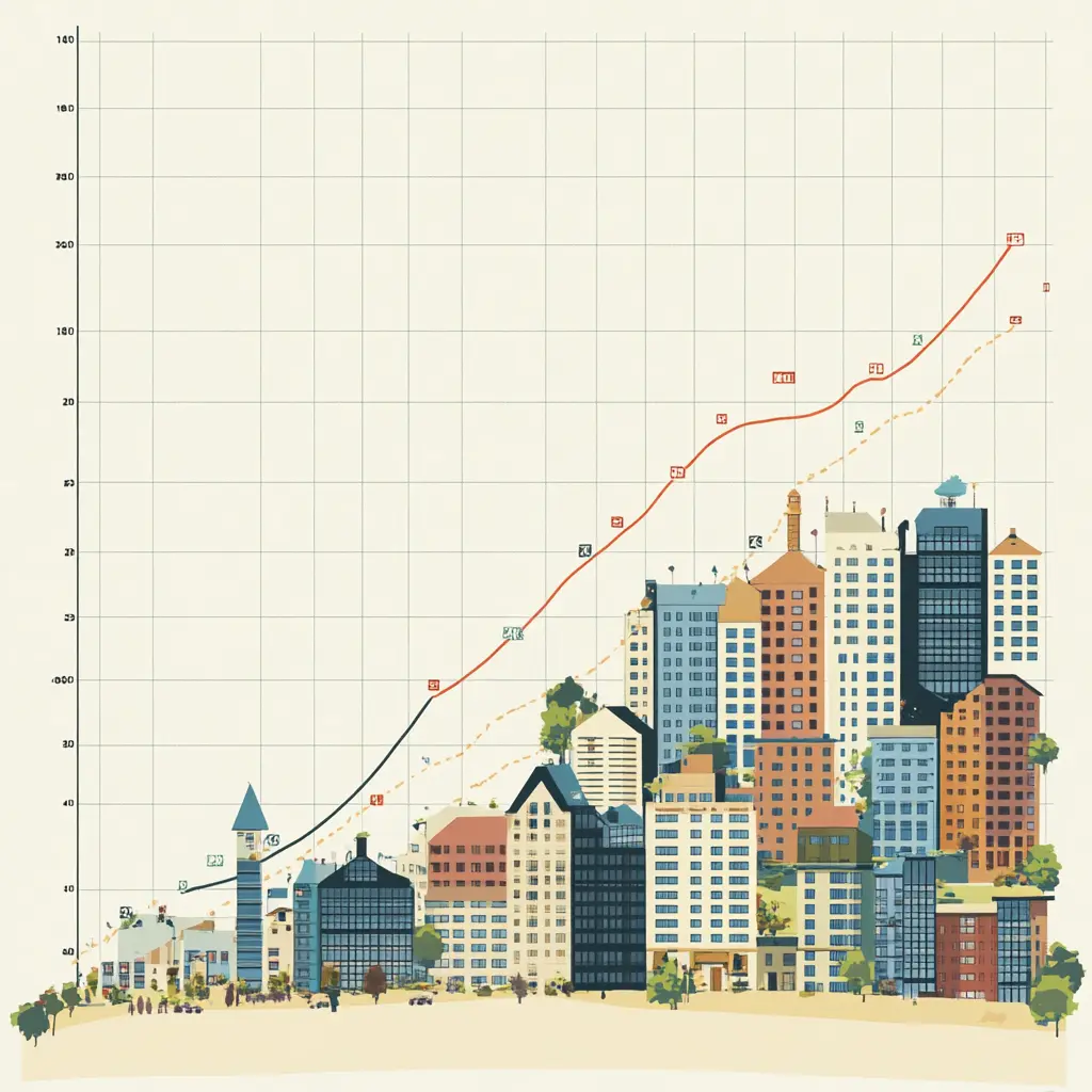 A line graph showing the upward trend of multifamily property growth over the years.